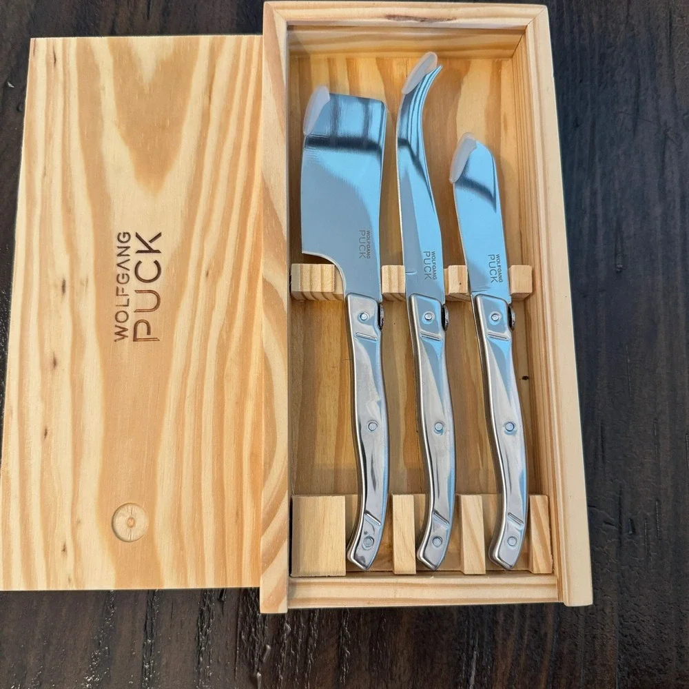Wolfgang‎ Puck 3 Piece Stainless Steel Cheese Knife Set in Wood Gift Box 0323